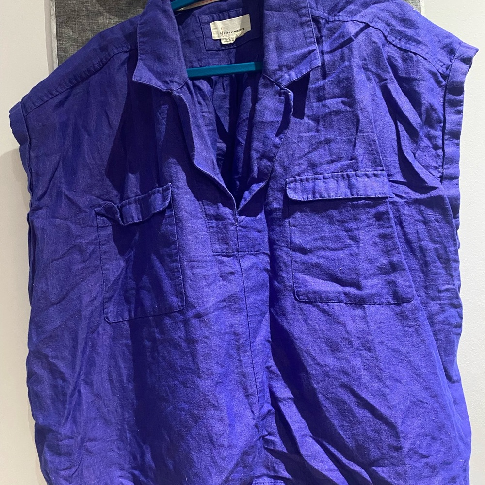 🗳️ Anthropologie Indigo Cargo Linen Boxy Top📘